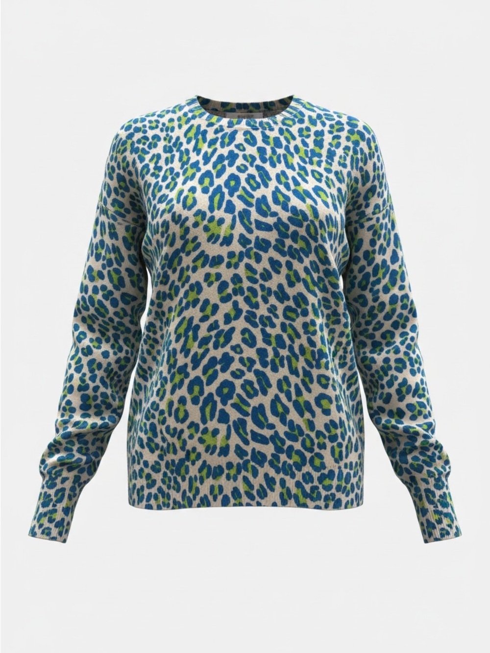 Equipment Blue and Green Leopard Print Crewneck Sweater